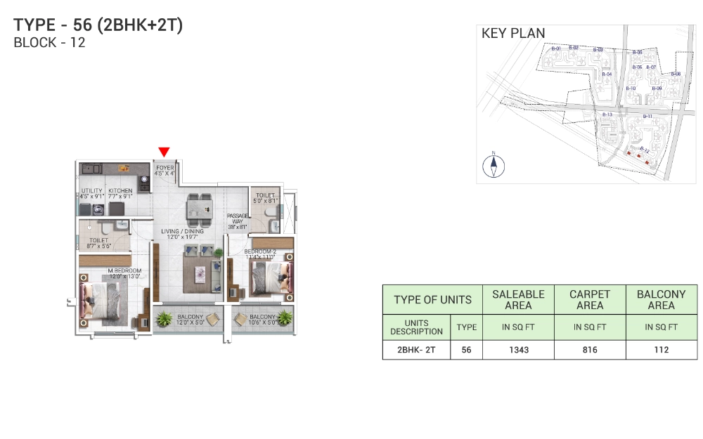 2 BHK Floor Plan